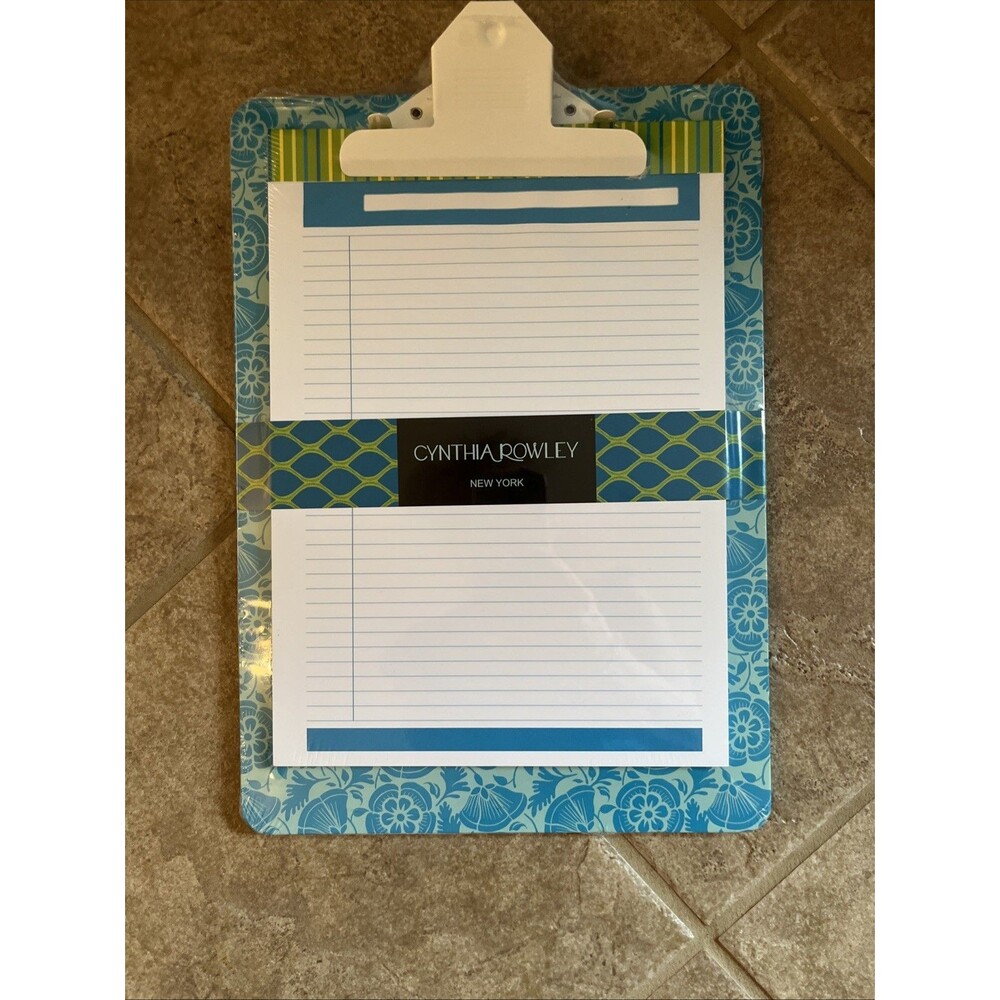 Cynthia Rowley Blue & Green floral  Clipboard w/notepad set Heavy Duty